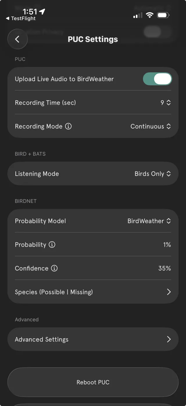 Birds Only — the default mode every PUC ships with