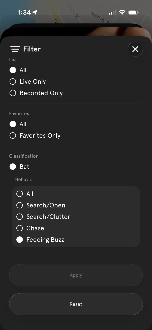 Filtering bat detections by behaviour — here, Feeding Buzz